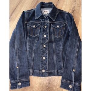 AMX Women's Dark Wash Denim Jacket Button Front Pockets Size L‎